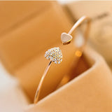 Crystal Double Heart Bow Bracelet Cuff Opening Bangles for Women Jewelry Gift 2019 Hot New Fashion Adjustable Women Bracelets