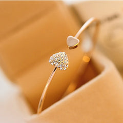 Crystal Double Heart Bow Bracelet Cuff Opening Bangles for Women Jewelry Gift 2019 Hot New Fashion Adjustable Women Bracelets